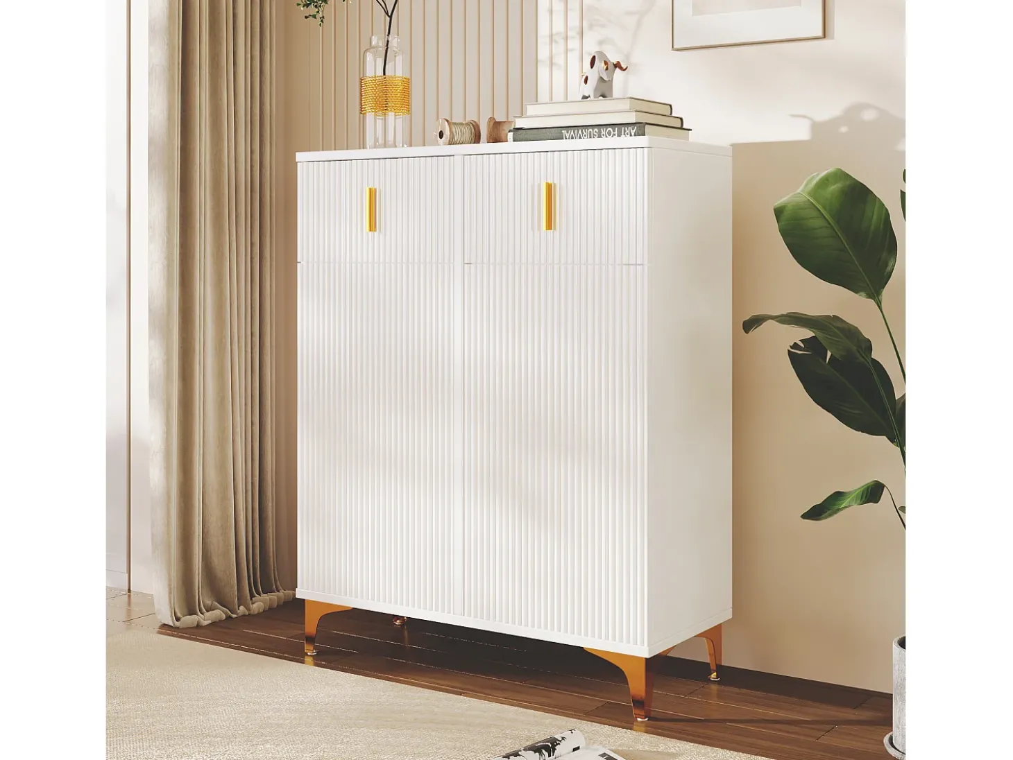 sapateira - 83 x 35 x 101 cm - com 2 portas + 2 gavetas + prateleiras reguláveis - aglomerado - branco