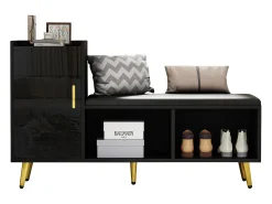 Sapateira - 120 x 35 x 71,5 cm - com assento estofado + espaço para armazenamento - aglomerado - preto