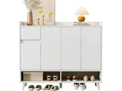 Sapateira - 120 x 35 x 99 cm - com 4 portas e 1 gaveta + prateleira ajustável - amplo espaço de armazenamento - aglomerado - branco