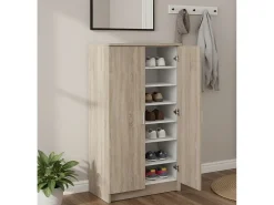 Sapateira 0, Armário multifuncional, Armário de arrumação com prateleiras, Sapateira com duas portas e 6 prateleiras, 55x36h108 cm, Carvalho