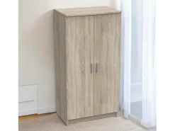 Sapateira 0, Armário multifuncional, Armário de arrumação com prateleiras, Sapateira com duas portas e 6 prateleiras, 55x36h108 cm, Carvalho