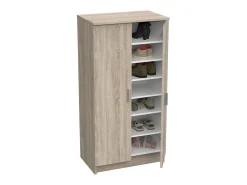 Sapateira 0, Armário multifuncional, Armário de arrumação com prateleiras, Sapateira com duas portas e 6 prateleiras, 55x36h108 cm, Carvalho