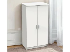Sapateira 0, Armário multifuncional, Armário de arrumação com prateleiras, Sapateira com duas portas e 6 prateleiras, 55x36h108 cm, Branco