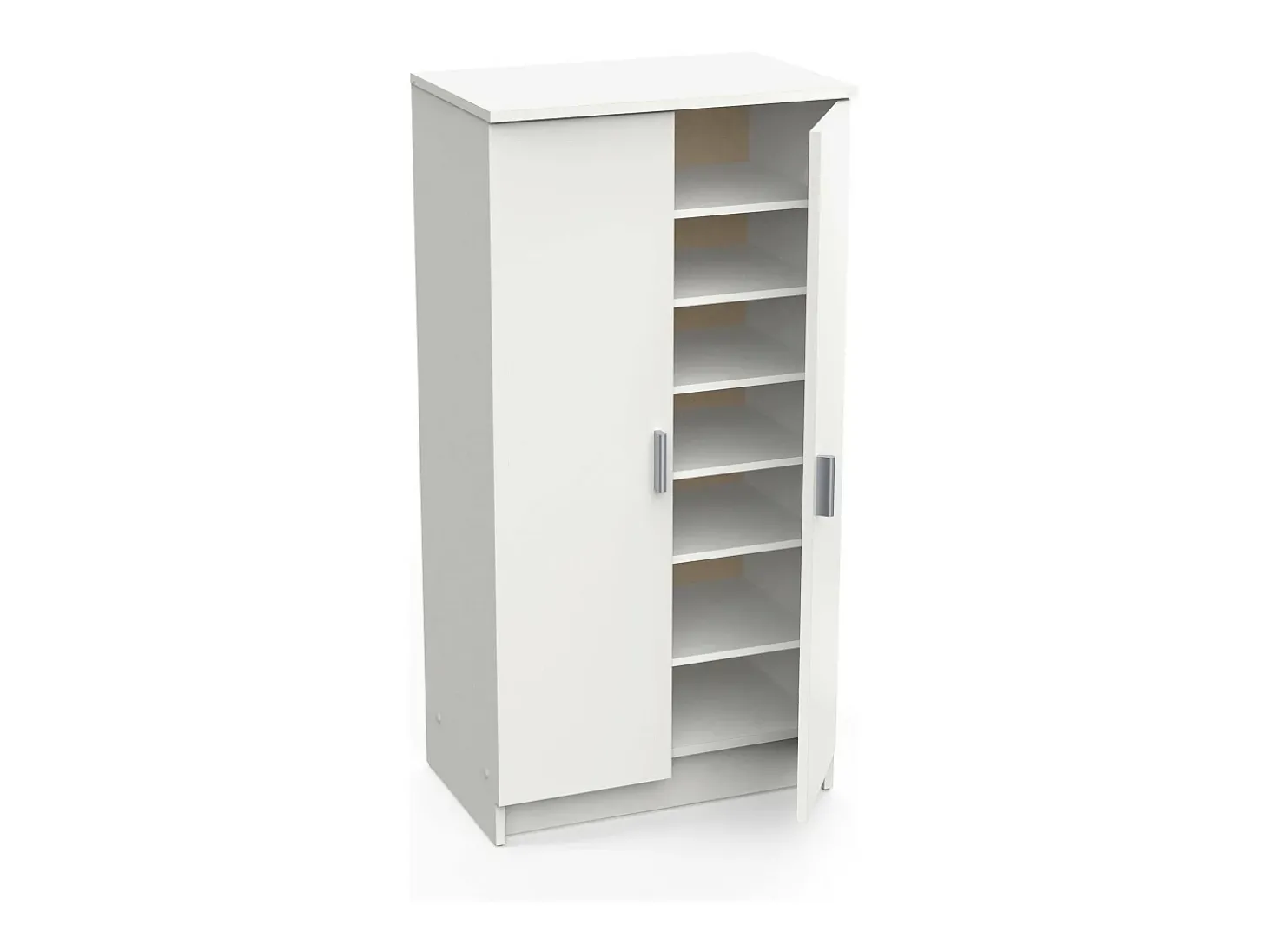 Sapateira 0, Armário multifuncional, Armário de arrumação com prateleiras, Sapateira com duas portas e 6 prateleiras, 55x36h108 cm, Branco