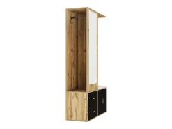 Sapateira + banco + roupeiro com espelho - 2 portas e 2 gavetas - 100x38x180cm - Aglomerado - Preto e natural