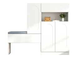 Sapateira 2 em 1 - 130 x 35 x 110 cm - com 3 portas + banco acolchoado - aglomerado - branco