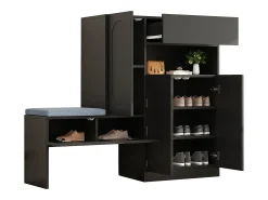 Sapateira 2 em 1 - 130 x 35 x 110 cm - com 3 portas + banco acolchoado - aglomerado - preto
