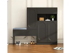 Sapateira 2 em 1 - 130 x 35 x 110 cm - com 3 portas + banco acolchoado - aglomerado - preto
