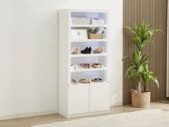 Sapateira 5 nichos e 2 portas com LEDs MDF branco - DOLMINA