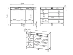 Sapateira 3 portas 2 gavetas Liora madeira 94cm
