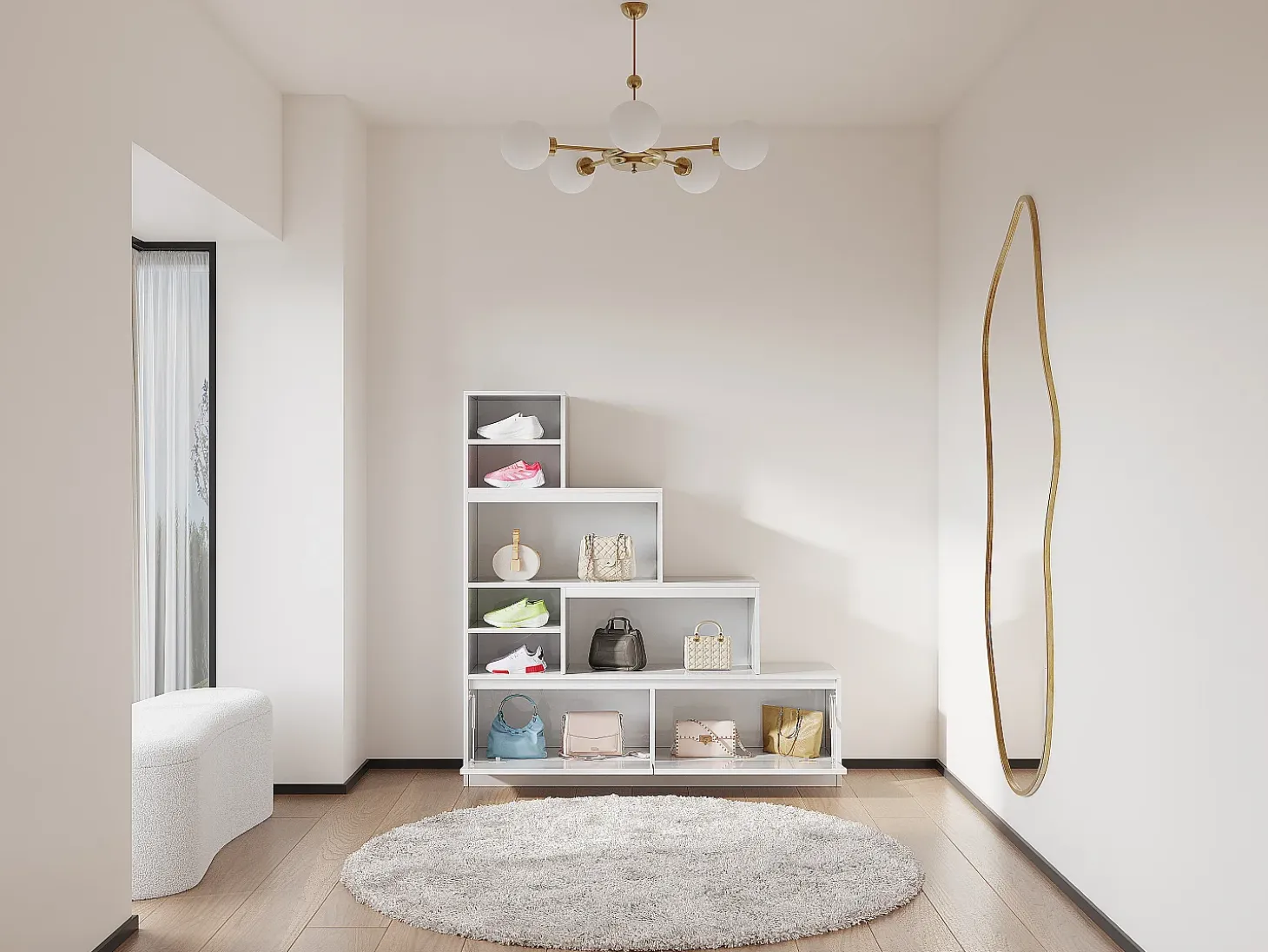 Sapateira 2 portas e 6 nichos com LEDs em MDF branco - LOVILA