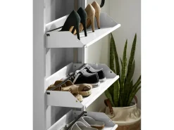 Sapateira 0, Sapateira com portas de entrada metálicas, Sapateira linear moderna em branco, 50x15h169 cm, com 5 portas