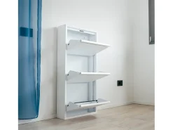 Sapateira 0, Sapateira com portas sanfonadas para entrada em metal, Sapateira linear moderna em branco, 50x15h103 cm, com 3 portas