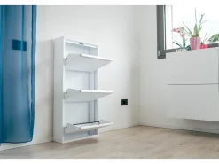 Sapateira 0, Sapateira com portas sanfonadas para entrada em metal, Sapateira linear moderna em branco, 50x15h103 cm, com 3 portas