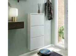 Sapateira 0, Sapateira com portas sanfonadas para entrada em metal, Sapateira linear moderna em branco, 50x15h103 cm, com 3 portas