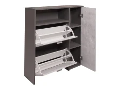 Sapateira 0, Sapateira de entrada com prateleiras, Armário multiuso moderno com 3 portas, Fabricado na Itália, 91x27h94 cm, Antracite e Cimento