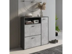 Sapateira 0, Sapateira de entrada com prateleiras, Armário multiuso moderno com 3 portas, Fabricado na Itália, 91x27h94 cm, Antracite e Cimento