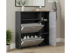 Sapateira Aldaya, Sapateira que economiza espaço, Sapateira de entrada, Armário com 3 portas dobráveis, 92x27h94 cm, Antracite, Cimento