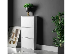 Sapateira Alginet, Sapateira que economiza espaço, Sapateira de entrada, Sapateira de metal com 3 portas, 50x15h103 cm, Branco