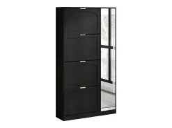 Sapateira alta moderna - 80 x 24 x 147 cm - com espelho + 4 compartimentos de arrumação dobráveis - aglomerado - preta