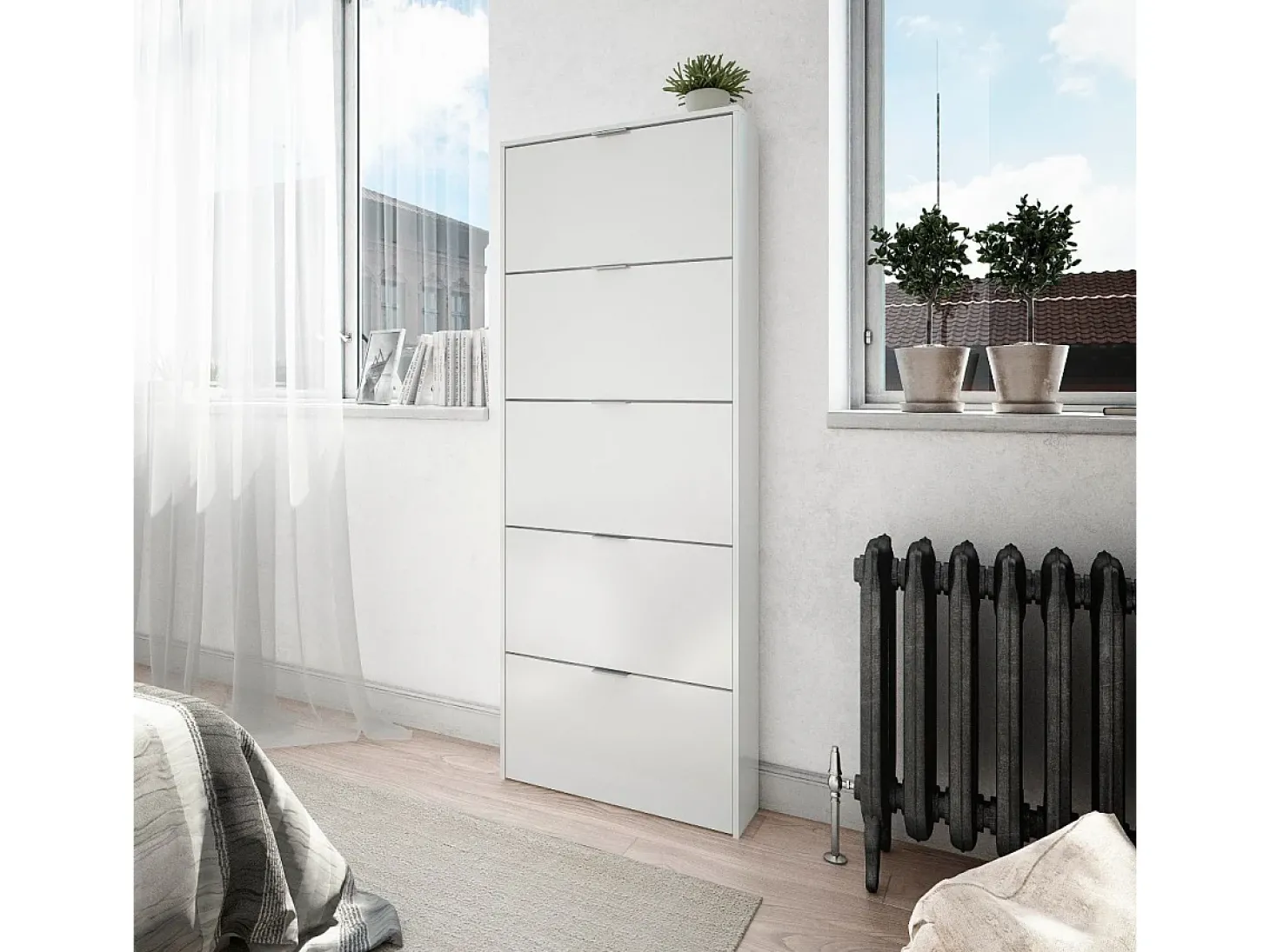 Sapateira alta para corredor branco brilhante 5 portas 180x70x17 cm
