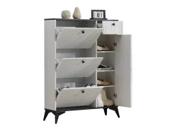 Sapateira branca com 1 gaveta e 4 portas, pés pretos 90x25x121cm