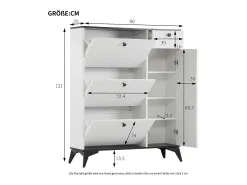 Sapateira branca com 1 gaveta e 4 portas, pés pretos 90x25x121cm