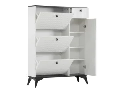Sapateira branca com 1 gaveta e 4 portas, pés pretos 90x25x121cm