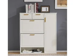 Sapateira branca com 2 gavetas, 2 abas e 1 porta 95x24x107cm