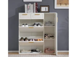 Sapateira branca com 2 gavetas, 2 abas e 1 porta 95x24x107cm