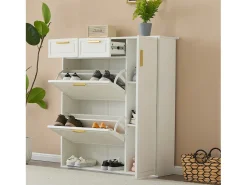 Sapateira branca com 2 gavetas, 2 abas e 1 porta 95x24x107cm