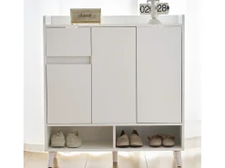 Sapateira branca com 1 gaveta e 3 portas, prateleiras reguláveis, 90x35x99 cm
