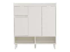 Sapateira branca com 1 gaveta e 3 portas, prateleiras reguláveis, 90x35x99 cm