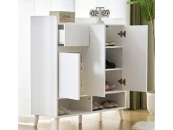 Sapateira branca com 1 gaveta e 3 portas, prateleiras reguláveis, 90x35x99 cm