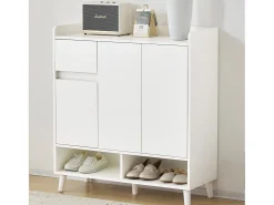Sapateira branca com 1 gaveta e 3 portas, prateleiras reguláveis, 90x35x99 cm