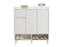 Sapateira branca com 1 gaveta e 3 portas, prateleiras reguláveis, 90x35x99 cm