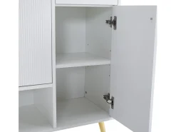 Sapateira branca com 2 gavetas e 4 portas, pés em metal 130x37x100cm