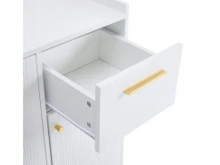 Sapateira branca com 2 gavetas e 4 portas, pés em metal 130x37x100cm