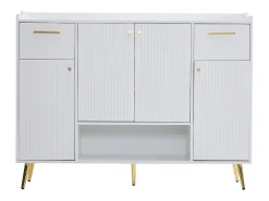 Sapateira branca com 2 gavetas e 4 portas, pés em metal 130x37x100cm