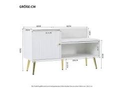 Sapateira branca com 1 porta e banco estofado, pés em metal 100x38x58cm