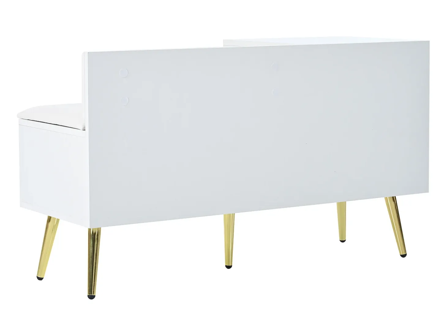 Sapateira branca com 1 porta e banco estofado, pés em metal 100x38x58cm