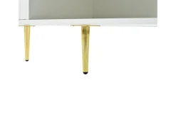 Sapateira branca com 1 porta e banco estofado, pés em metal 100x38x58cm