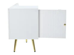 Sapateira branca com 1 porta e banco estofado, pés em metal 100x38x58cm