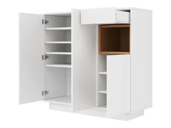 Sapateira branca com iluminação LED - Sapateira com 3 portas e 1 gaveta - Prateleiras ajustáveis