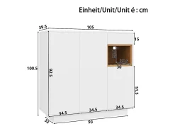 Sapateira branca com iluminação LED - Sapateira com 3 portas e 1 gaveta - Prateleiras ajustáveis