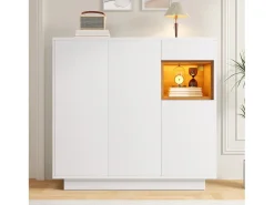 Sapateira branca com iluminação LED - Sapateira com 3 portas e 1 gaveta - Prateleiras ajustáveis