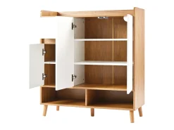 Sapateira branca e madeira com 3 portas e 1 gaveta, prateleiras reguláveis ​​​​90x35x99cm