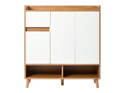 Sapateira branca e madeira com 3 portas e 1 gaveta, prateleiras reguláveis ​​​​90x35x99cm