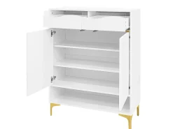 Sapateira branca moderna com LED e 2 gavetas, design e iluminação para corredor