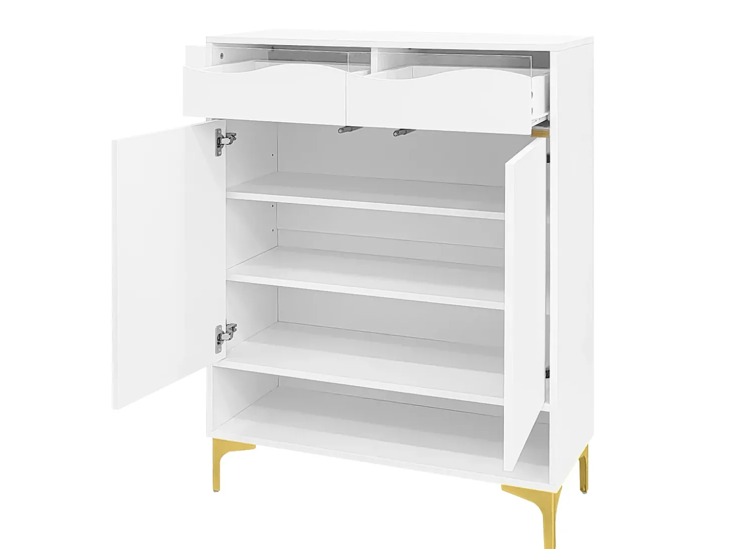 Sapateira branca moderna com LED e 2 gavetas, design e iluminação para corredor